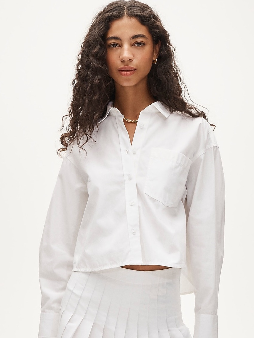 J Crew Étienne Cropped Button-up Shirt in Cotton Poplin Size Small NWT in White